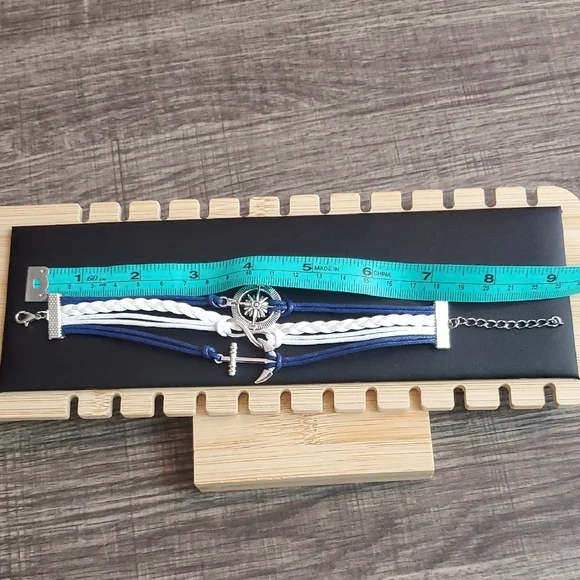 Blue and White Nautical Cord Bracelets with Silver Charms - Picture 9 of 9